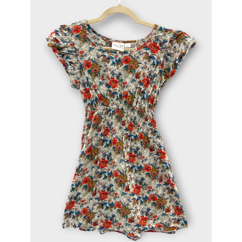 Young Threads Floral Peasant Mini Dress Smocked Waist Boho Viscose S Prairiecore